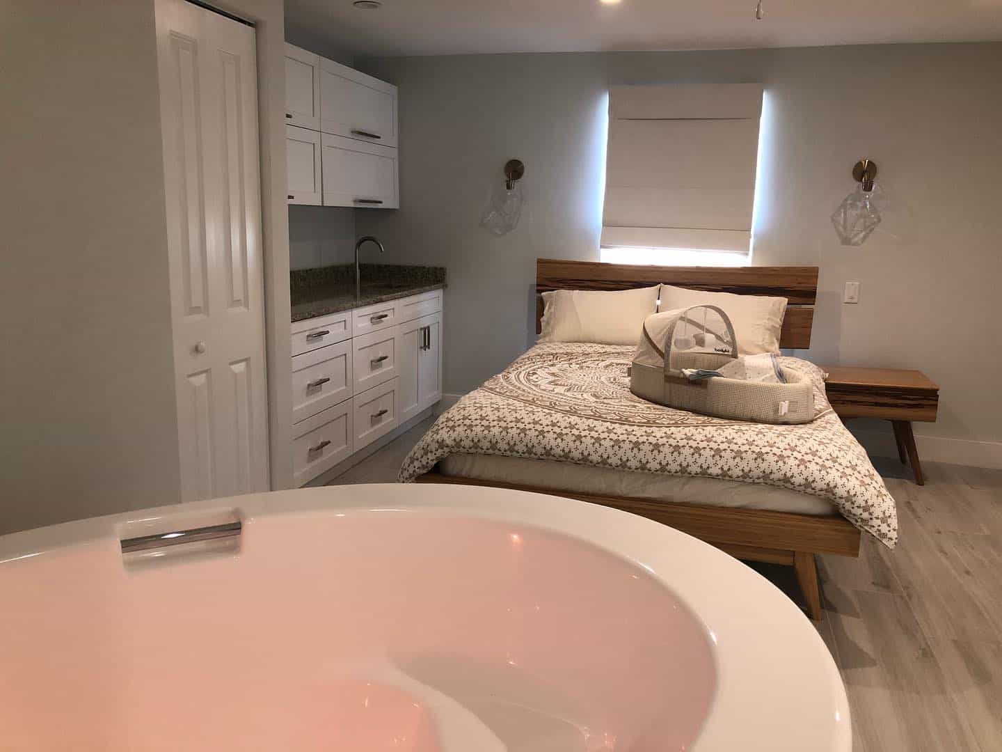 birth center birthing suite with tub at Bliss Birth and Fertility Center in West Palm Beach