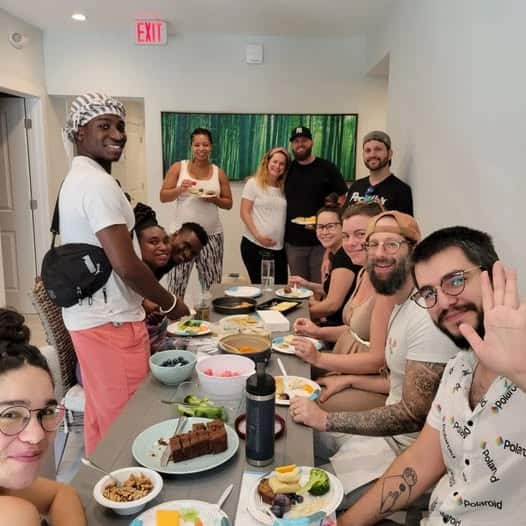 Group of parents eating during childbirth class at Bliss Birth and Fertility Center in West Palm Beach